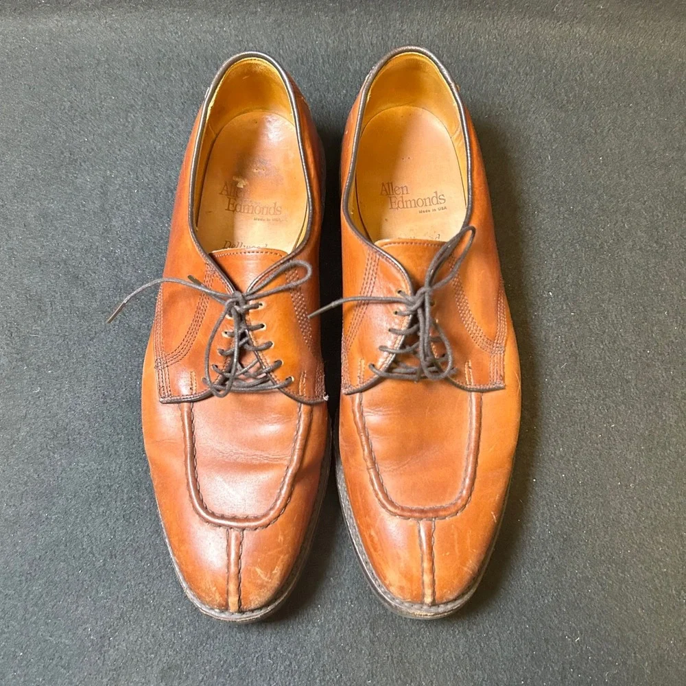 Allen Edmonds Dellwood Shoes Mens 10 D Tan Leather Split Toe Derby Dress USA
